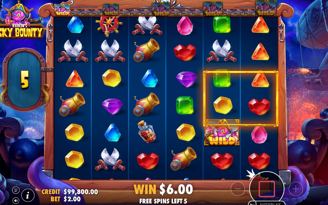 Free spins-läget med spinn, BONUS-symboler och WILD i rutnätet
